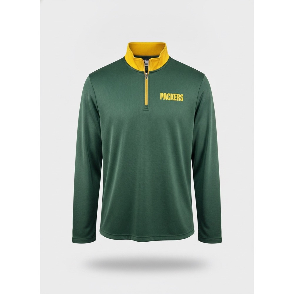 NFL Team Apparel Green Bay Packers Quarter Zip Pullover Green Gold XL TX3 Warm